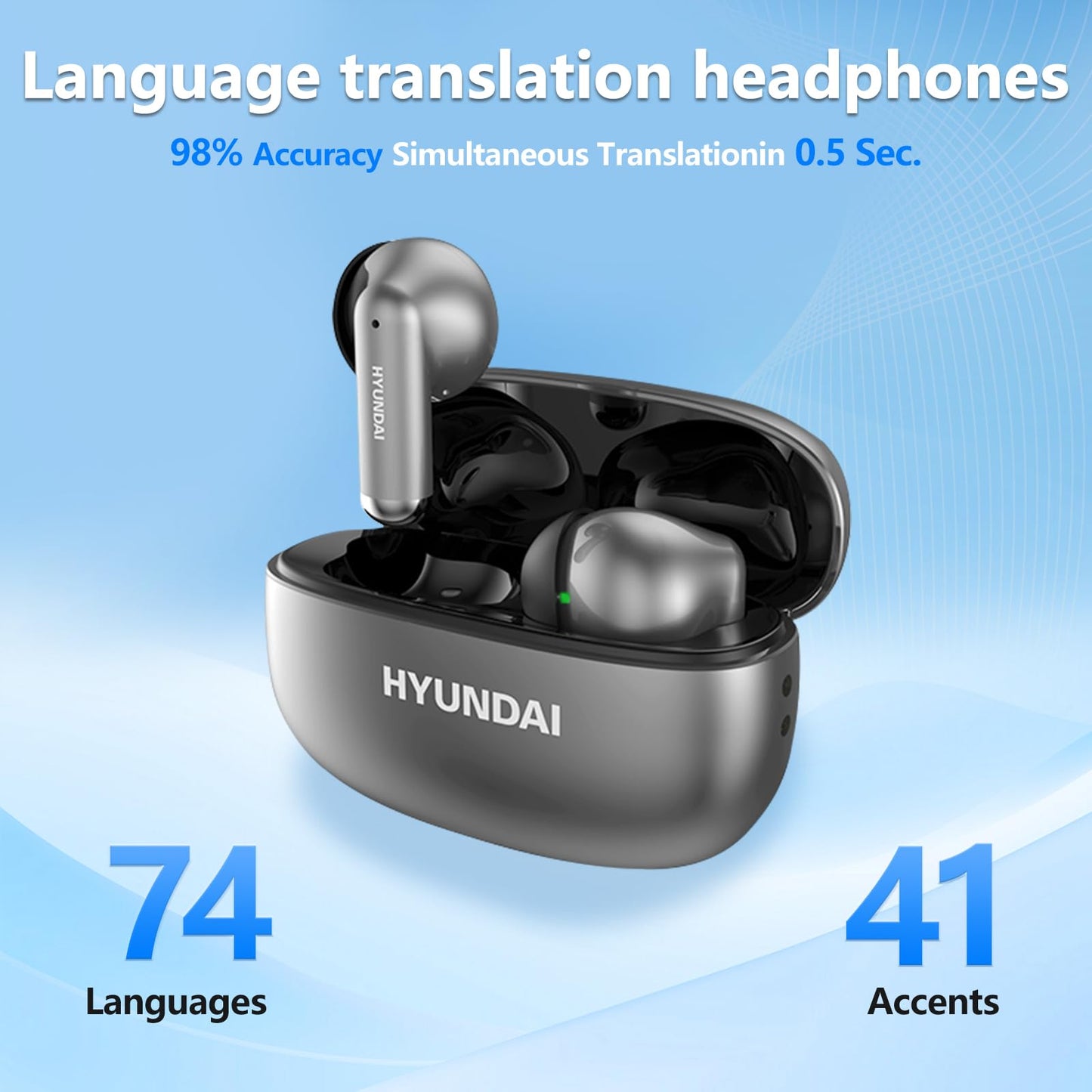 Language Translator Earbuds, Translation Earbuds in Real Time, Intelligent AI Translator Device Headset, Semi-in-Ear, for Travel Business Learning-Grey