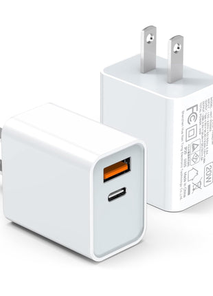 LCGENS USB C Wall Charger Block 20W, 2-Pack Dual Port PD Power Delivery Fast Type C Charging Block Plug Compatible with iPhone 11/12/13/14/15/16/Pro Max, XS/XR/X, Ipad Pro, Samsung Galaxy