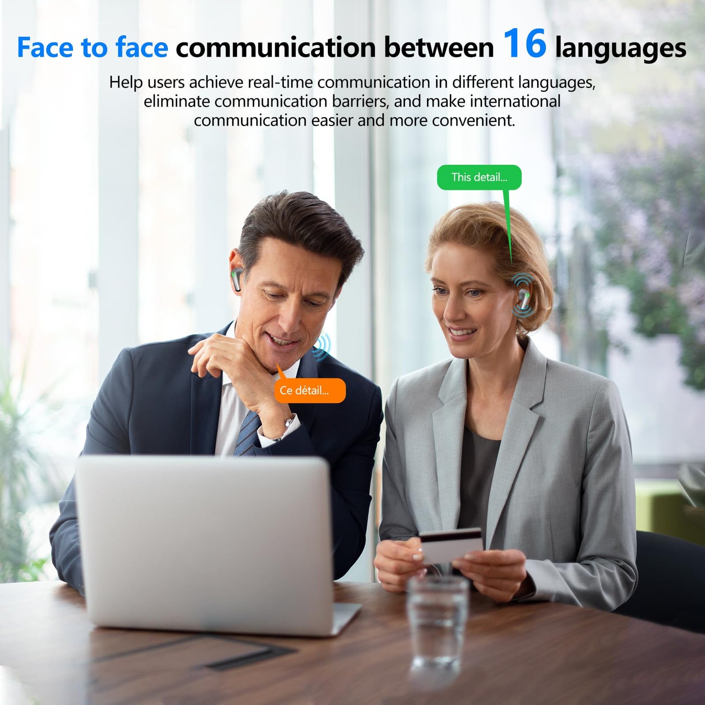 Language Translator Earbuds, Translation Earbuds in Real Time, Intelligent AI Translator Device Headset, Semi-in-Ear, for Travel Business Learning-Grey