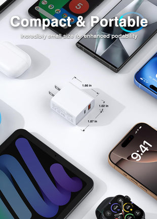 LCGENS USB C Wall Charger Block 20W, 2-Pack Dual Port PD Power Delivery Fast Type C Charging Block Plug Compatible with iPhone 11/12/13/14/15/16/Pro Max, XS/XR/X, Ipad Pro, Samsung Galaxy