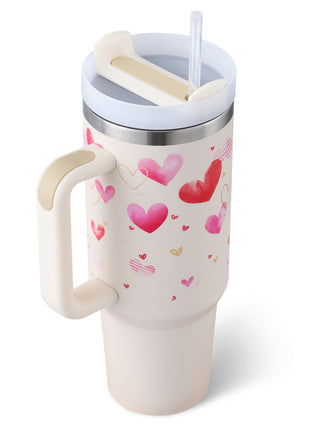 40 Oz Tumbler With Handle Straw Insulated, Stainless Steel Spill Proof Vacuum Coffee Cup Tumbler With Lid Tapered Mug Gifts For Valentine Lover Suitable For Car Gym Office Travel
