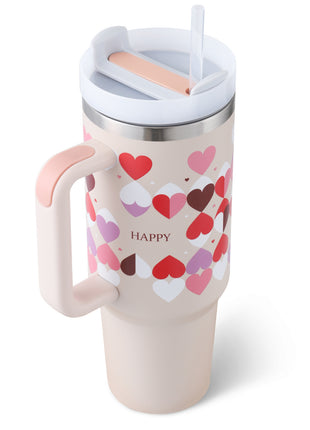 40 Oz Tumbler With Handle Straw Insulated, Stainless Steel Spill Proof Vacuum Coffee Cup Tumbler With Lid Tapered Mug Gifts For Valentine Lover Suitable For Car Gym Office Travel