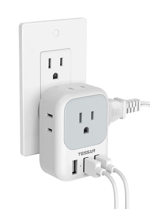 TESSAN USB Charger Block, Wall Plug Adapter with Electrical 4 Box Splitter 3 USB Wall Charger Ports, Multi Plug Outlet Extender Charging for Cruise, Travel, Office, Dorm Essentials
