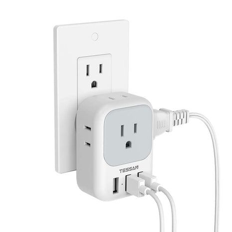TESSAN USB Charger Block, Wall Plug Adapter with Electrical 4 Box Splitter 3 USB Wall Charger Ports, Multi Plug Outlet Extender Charging for Cruise, Travel, Office, Dorm Essentials