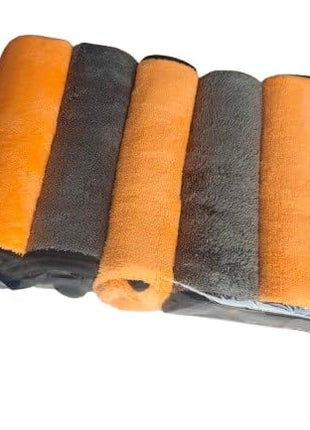 GETSVY Premium Microfiber 600 GSM Dual-Sided Microfiber Towels – Coral Fleece, 16x16 Inches, Ultra-Absorbent for Car Detailing, Home & Sports – 6-Pack, Orange & Charcoal Gray with Hanging Loop