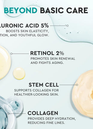 Elvira Retinol Anti Aging Face Moisturizer- Collagen Cream With Stem Cell & Hyaluronic Acid, Instant Face Lift Cream for Skin Tightening and Firming, Wrinkle Smoother for Women & Men, 1.85 Fl Ozi