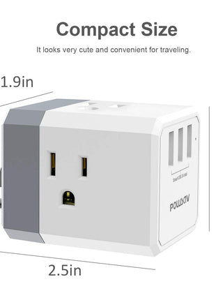 3-Outlet USB Wall Charger and Extender with 3-Way Splitter, ETL Listed - for Home, Office, Cruise Ship