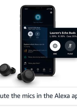 Amazon Echo Buds with Active Noise Cancellation (newest model), Wireless charging case, Black