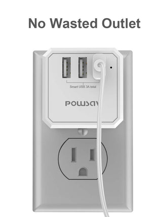 3-Outlet USB Wall Charger and Extender with 3-Way Splitter, ETL Listed - for Home, Office, Cruise Ship