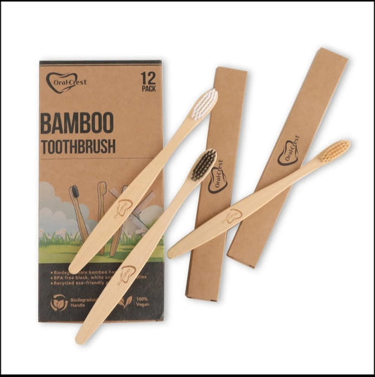 Oral Crest Biodegradable Toothbrush, 12 Pack, Vegan, BPA Free, Natural