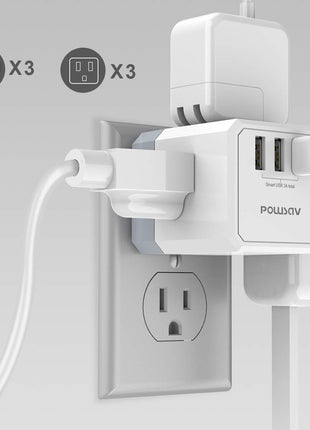 3-Outlet USB Wall Charger and Extender with 3-Way Splitter, ETL Listed - for Home, Office, Cruise Ship