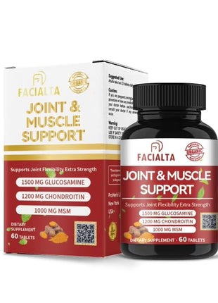 Facialta Joint & Muscle Support Supplement, 1500mg Glucosamine, 1200mg Chondroitin, 1000mg MSM, 60 Tablets, Joint Flexibility Extra Strength