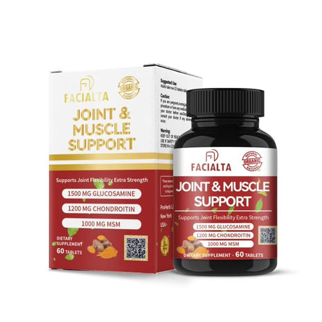 Facialta Joint & Muscle Support Supplement, 1500mg Glucosamine, 1200mg Chondroitin, 1000mg MSM, 60 Tablets, Joint Flexibility Extra Strength