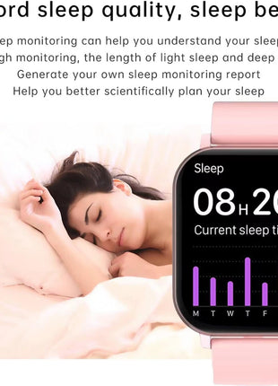 Smart Fitness Tracker Watch for Android/Ios - IP68, Heart Rate/Blood Oxygen/Sleep Monitoring, 8 Sports Modes, Breath Training, Weather Updates - 1.69-Inch Display for Men and Women (Rose Gold)
