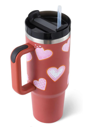 40 Oz Tumbler With Handle Straw Insulated, Stainless Steel Spill Proof Vacuum Coffee Cup Tumbler With Lid Tapered Mug Gifts For Valentine Lover Suitable For Car Gym Office Travel