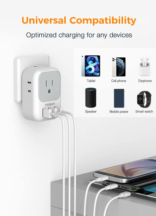 TESSAN USB Charger Block, Wall Plug Adapter with Electrical 4 Box Splitter 3 USB Wall Charger Ports, Multi Plug Outlet Extender Charging for Cruise, Travel, Office, Dorm Essentials