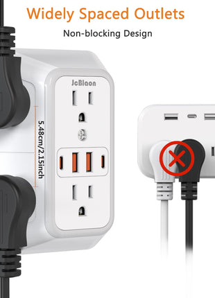 USB Wall Charger Power Strip Surge Protector with 4 USB Ports (2 USB C) Plug Extension Multiple Outlets Plug Extension Multi Outlet Plug in Adapter Spaced Outlets for Home Office Travel,White (White)