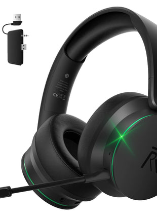 RYR Wireless Gaming Headset for Xbox Series X|S, Xbox One, PS5, PS4, Mac, Bluetooth 5.3, 3D Surround Sound, Rotatable Earmuffs, Gaming Headphones with Noise Canceling Microphones-Blackgreen