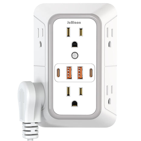 USB Wall Charger Power Strip Surge Protector with 4 USB Ports (2 USB C) Plug Extension Multiple Outlets Plug Extension Multi Outlet Plug in Adapter Spaced Outlets for Home Office Travel,White (White)
