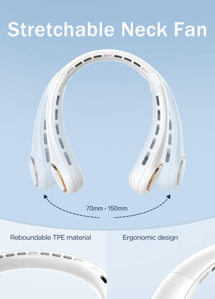BeHoo Portable Neck Fan, Personal Fan with 4000mAh Battery, Rechargeable Neck Fan with 3 Speeds and 64 Cool Lights, Birthday Gifts for Men Women Mom Dad, Hands Free Cooling fan for Summer(White)