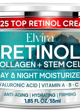 Elvira Retinol Anti Aging Face Moisturizer- Collagen Cream With Stem Cell & Hyaluronic Acid, Instant Face Lift Cream for Skin Tightening and Firming, Wrinkle Smoother for Women & Men, 1.85 Fl Ozi