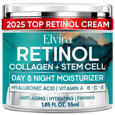Elvira Retinol Anti Aging Face Moisturizer- Collagen Cream With Stem Cell & Hyaluronic Acid, Instant Face Lift Cream for Skin Tightening and Firming, Wrinkle Smoother for Women & Men, 1.85 Fl Ozi
