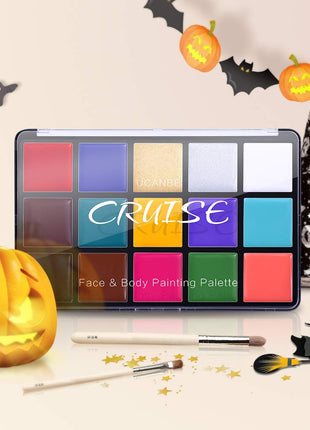 UCANBE Face Body Paint Oil, Professional 15 Colors FX Makeup Palette- Non Toxic Hypoallergenic Safe Facepaint for Halloween, Cosplay Costumes, Parties and Festivals
