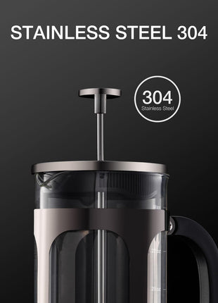 BAYKA French Press Coffee Maker, Large 304 Stainless Steel Coffee Press, Cold Brew Heat Resistant Thickened Borosilicate Coffee Pot for Camping Travel Gifts, 34 Ounce, Dark Pewter