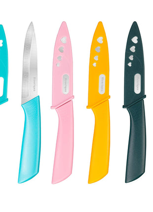Henriqua Paring Knife Set of 4, Paring Knives With Cover, 4 inch Small Fruit Knife, Ultra Sharp Kitchen Knives，High Carbon Stainless Steel PP Plastic Handle