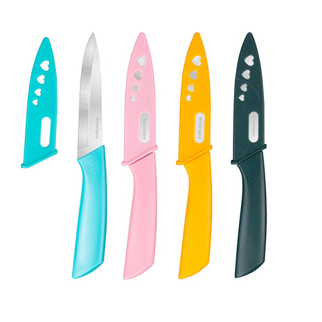 Henriqua Paring Knife Set of 4, Paring Knives With Cover, 4 inch Small Fruit Knife, Ultra Sharp Kitchen Knives，High Carbon Stainless Steel PP Plastic Handle