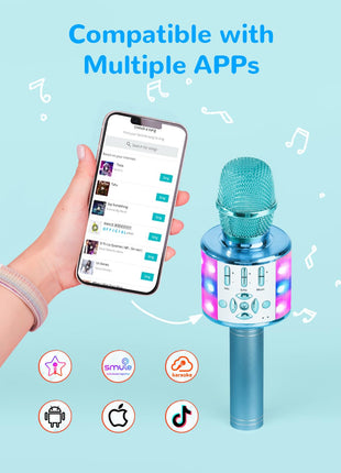 Amazmic Kids Karaoke Microphone Machine Toys for Girls Bluetooth Microphone with LED Light, Birthday Gift for Girls Boys 3 4 5 6 7 8 9 10 11 12 Year Old Kids Toys(Blue)