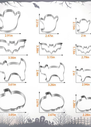 Halloween Cookie Cutters Set - 12 Pieces Stainless Steel Halloween Cookie Cutters Shape,Pumpkin, Ghost, Bat and Cat Cookie Cutter Shapes for Halloween Food Party Decorations