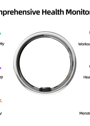 BeHoo Smart Ring for Women&Men-Activity/Sleep/Heart Rate/HRV/Stress/Women's Health Tracker-IP68 Waterproof/Wearable-No Subscription Fee Required-Compatible with iPhone &Android (Silver, 10)