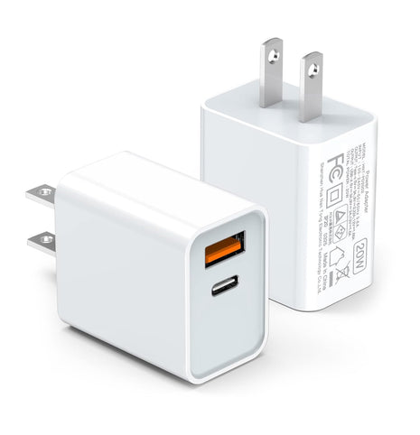 LCGENS USB C Wall Charger Block 20W, 2-Pack Dual Port PD Power Delivery Fast Type C Charging Block Plug Compatible with iPhone 11/12/13/14/15/16/Pro Max, XS/XR/X, Ipad Pro, Samsung Galaxy