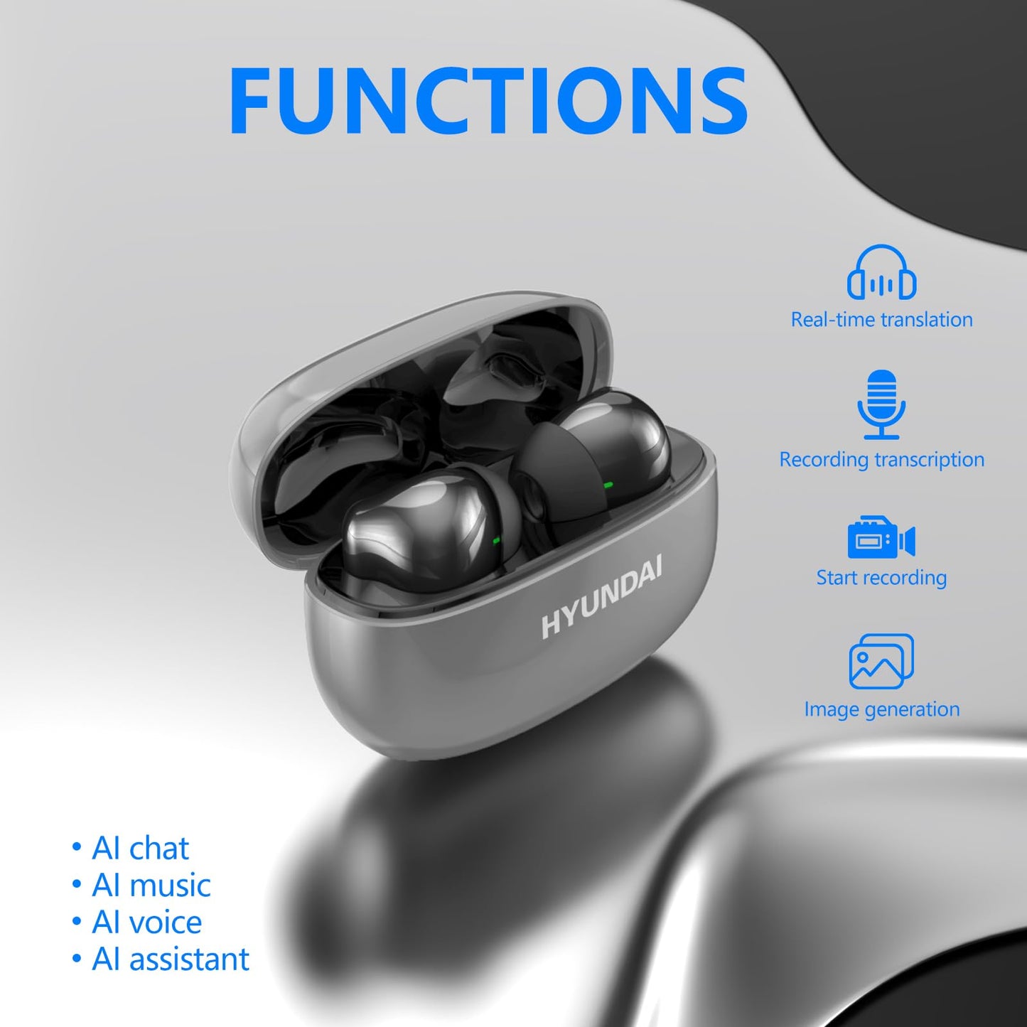 Language Translator Earbuds, Translation Earbuds in Real Time, Intelligent AI Translator Device Headset, Semi-in-Ear, for Travel Business Learning-Grey
