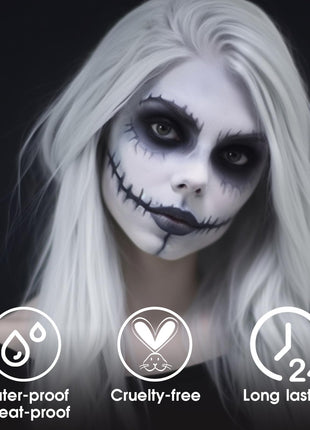 BADCOLOR White Face Body Paint Eye Black Stick for Adults Children Softball Football Baseball Sports , Non-Toxic Hypoallergenic for Halloween SFX Makeup Cosplay Skeleton Clown Costume Parties