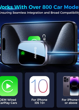 2025 Upgraded Wireless CarPlay Adapter for Apple iPhone, Converts Wired to Wireless Car Play Adapter, Auto Connect, Mini Size, Compatible with Cars from 2016 & iOS 10+