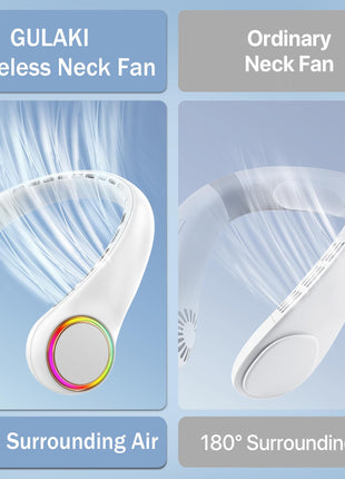 BeHoo Portable Neck Fan, Personal Fan with 4000mAh Battery, Rechargeable Neck Fan with 3 Speeds and 64 Cool Lights, Birthday Gifts for Men Women Mom Dad, Hands Free Cooling fan for Summer(White)