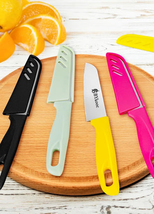 BYkooc 8 pieces Paring Knives (4PCS Peeling Knives and 4PCS Knife Sheath), Ultra Sharp Vegetable and Fruit Knife,German Steel Small Kitchen Knife with PP Plastic Ergonomic Handle