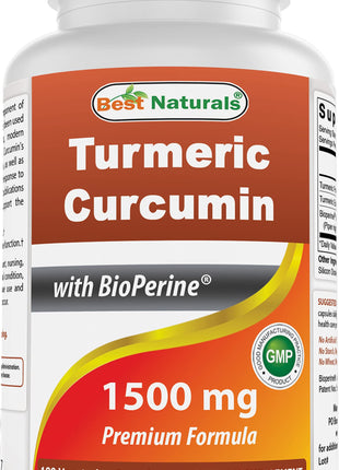 Best Naturals Turmeric Curcumin 1500mg/Serving with Bioperine - 180 Veggie Capsules