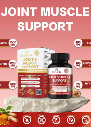 Facialta Joint & Muscle Support Supplement, 1500mg Glucosamine, 1200mg Chondroitin, 1000mg MSM, 60 Tablets, Joint Flexibility Extra Strength