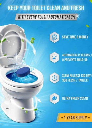 ACTIVE Automatic Toilet Bowl Cleaner Tablets Blue Gel Toilet Tank Cleaners, Septic-Safe Hard Water Ring Stain Remover, Smell Eliminator Heavy Duty Toilet Cleaning & Deodorizer, Fresh Scent - 12 Tabs