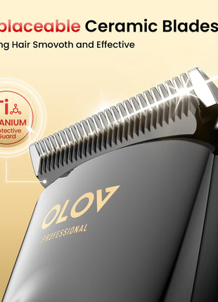 OLOV PROFESSIONAL Hair Clippers for Men, Cordless Hair Clipper Kit, Adjustable 4 Length Setting, 2-Speed Settings, Replaceable Ceramic Blade Heads, Rechargeable Hair Clippers for Family (Black)