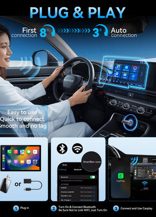 Wireless CarPlay Adapter for iPhone 2025 Upgraded, for Apple CarPlay Wireless Adapter, Plug and Play, Convert Wired Carplay to Mini Wireless CarPlay for iOS 10+
