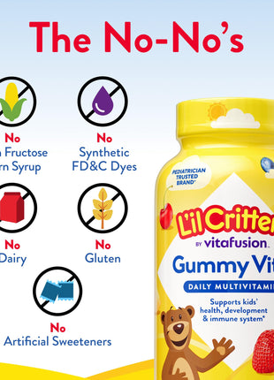 L'il Critters Gummy Vites Daily Kids Multivitamins Assorted Fruit Flavors for Ages 2+ Toddlers & Kids, Gummy Vitamin with Vitamin C and D, 95-190 Day Supply, 190 Gummies