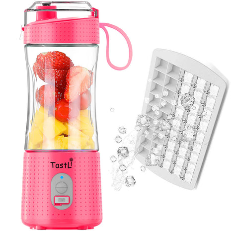 TastLi Portable Blender, USB Rechargeable Juice on the Go Personal Blender for Shakes and Smoothies with Ice Tray (Pink pro)