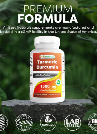 Best Naturals Turmeric Curcumin 1500mg/Serving with Bioperine - 180 Veggie Capsules