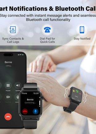 kececo Smart Watch, 1.85" HD Display, 3D Dynamic Dial, 60Hz High Refresh, Bluetooth Calling, LED Flashlight, 100+ Sports Modes (Black)