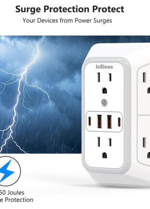 USB Wall Charger Power Strip Surge Protector with 4 USB Ports (2 USB C) Plug Extension Multiple Outlets Plug Extension Multi Outlet Plug in Adapter Spaced Outlets for Home Office Travel,White (White)