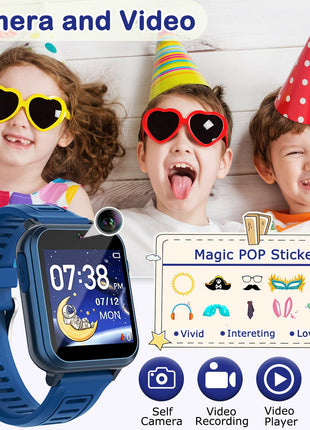 Cosjoype Kids Game Smart Watch for Kids with 24 Puzzle Games HD Touch Screen Camera Music Player Pedometer Alarm Clock Calculator Flashlight 12/24hr Kid Watch Gift for 4-12 Year Old Boys Toys for Kid